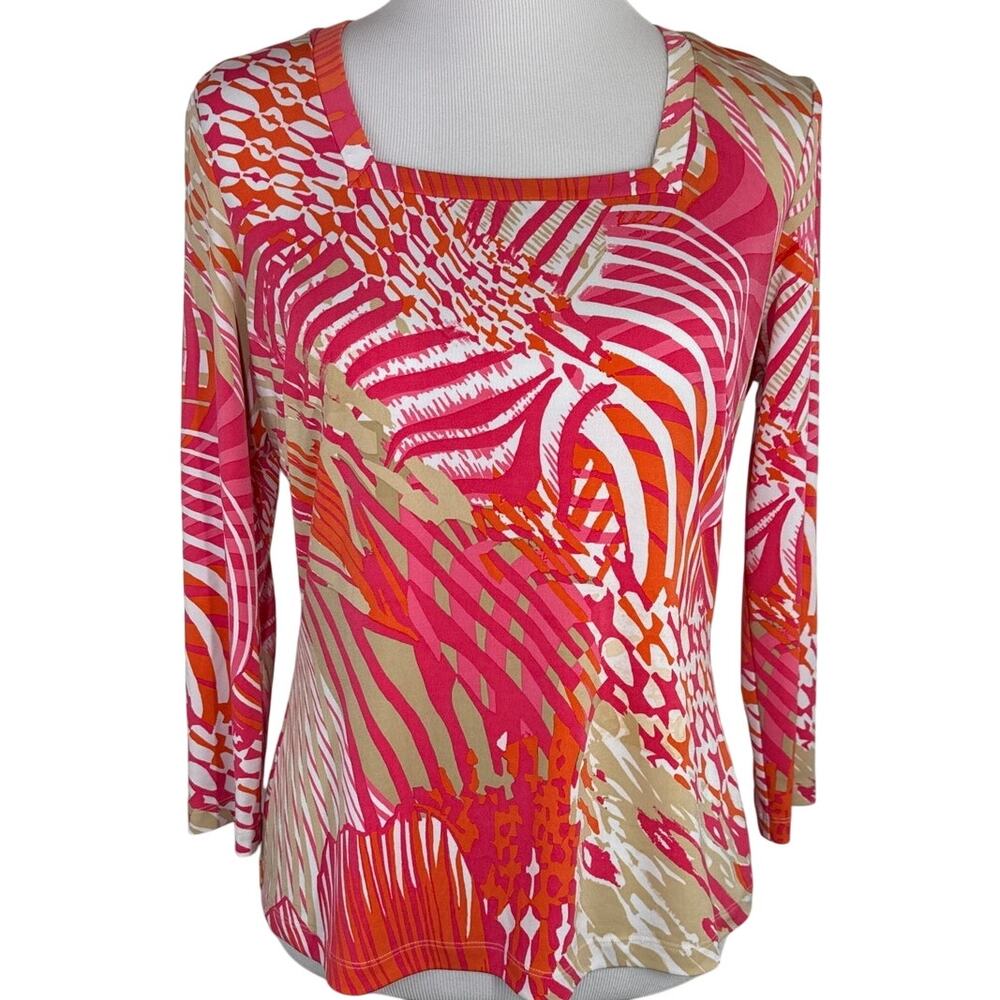 Carlisle Abstract Tropical Print SquareNeck Top, Medium